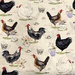 Various Rooster on a Creamy White Background Cotton Calico Fabric